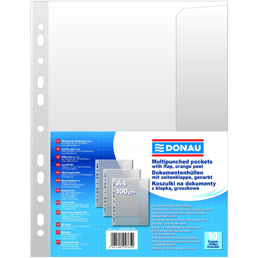 Koszulki z klapką DONAU, PP, A4, groszkowe, 100mikr., 10szt., 1745910PL-00